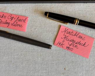 PARKER CAP & BARREL STERLING SILVER PEN, MONTBLANC MEISTERSTUCK 14K PEN