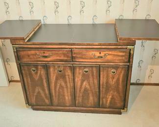 Drexel Accolade Campaign style flip top bar cabinet.
