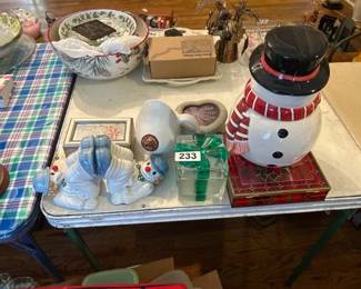 SNOWMEN BOOKENDS, JEWELRY BOX, COOKIE JAR, ETC