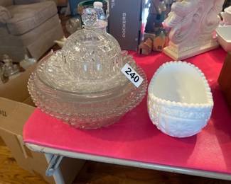 MILK GLASS BOWL, GLASS BOWLS, PLATES, ETC