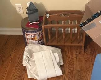 MAGAZINE RACK , IRON , AND TIN CAN