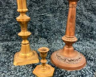 Three Brass Candlestick Holders