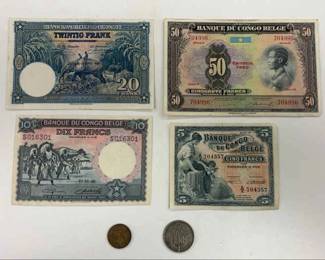 Belgian Congo Coins And Bank Notes