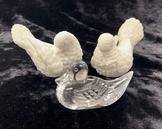 Albaster White Doves, Waterford Crystal Mallard Duck