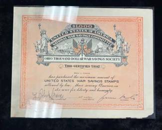 WWI War Savings Stamps Maximum Purchase Certificate