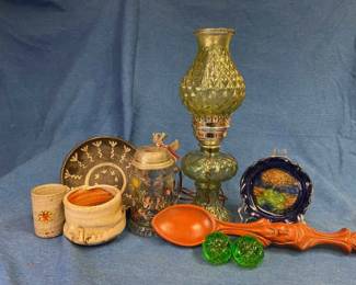 Glass And Clay Decor Lot With Empoli Candle Holders