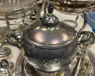 Antique Silverplate Serving Items some monogrammed