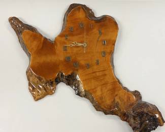 Live Edge Wood Slab Clock, Likely Cypress or Redwood Burl