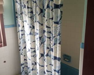 Blue & white seashell shower curtain