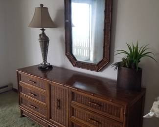 Matching dresser with mirror; table lamp