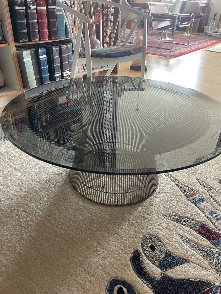 Platner Coffee table Warren Platner
(American, 1919-2006)
Coffee Table
Knoll, USA
chrome-plated steel, glass
H 14 3/4 x Dia 40 1/4 inches

