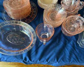 Pink depression glass.