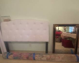 Bedframe and side rails, large mirror and beautiful area rug