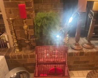 Vintage picnic basket, etc