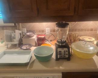 Corning ware items, blender, etc