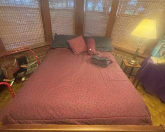 Full size bed w headboard, footboard, mattress and boxed springs. Several comforters available