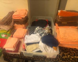 Lots of bath towels, wash rags, sheets and pillow cases, electric blankets and quilts and comforter sets