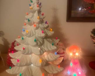 Unique vintage 3 piece ceramic lighted Christmas tree and vintage angel topper