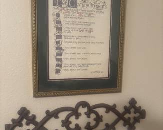 Ten commandment plaque and metal decor