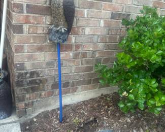 Concrete armadillo and plastic owls