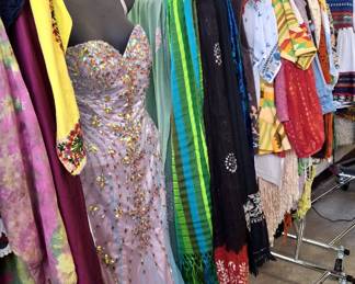 Vintage clothing and beaded evening gowns.