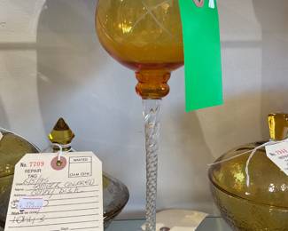 Hand blown orange pedestal art glass $32 + tax