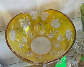Vintage yellow butterfly glass bowl 