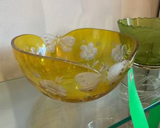 Vintage yellow butterfly glass bowl 