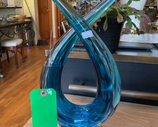 Signed Murano blue glass sculpture 16.5” tall $70 + tax 