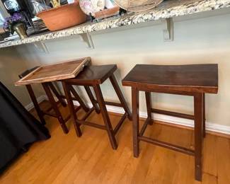Three Wooden Bar Stools