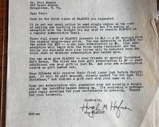 Signed typed letter from Hugh Heffner