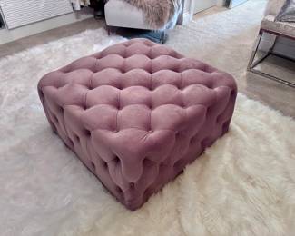 Pink Tufted Square Ottoman