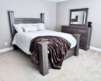 Bedroom Set: Dresser with Mirror, Queen Bed with Mattress and Box Spring 