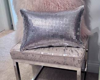 Chrome Stool and Throw Pillows