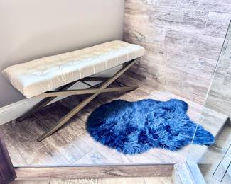 White and Gold Tufted Ottoman Bench