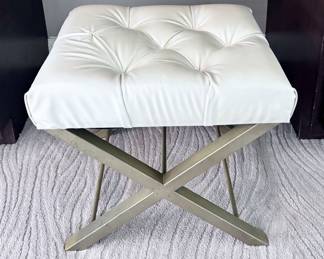 White and Gold Tufted Ottoman Stool
