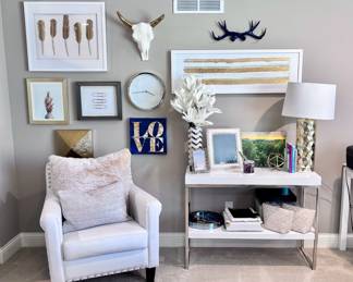 White Arm Chair, Console Table and Gorgeous Decor 