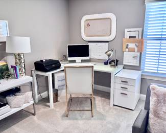White Desk, White and Gold Chair