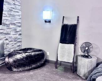 Decorative Ladder, Throws, Bean Bag Loungers, Accent Table and Fan