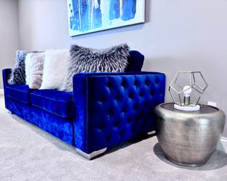 Dark Blue Sofa and West Elm End Table