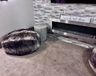 Bean Bag Lounge Chair, Accent Table and Wooden Sign