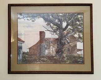 Matted and Framed Art - "Trumpet Vine" (View of the Estes Kline House at Vaucluse) - John Chumley