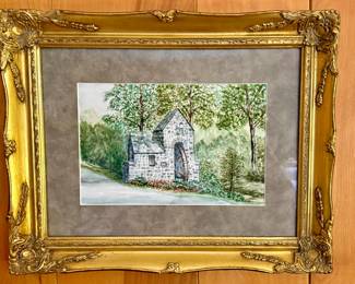 Matted and Framed Art - Stone Waterwheel Located at Westmoreland Neighborhood Entrance - Julia Schriver