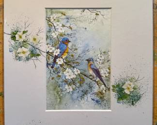 Matted Art - Bluebirds - Louise Bales