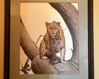 Matted and Framed Print - "Leopard Stare" - Guy Coheleach 