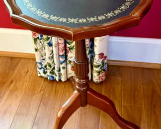 Pie Crust Table with Leather Top
