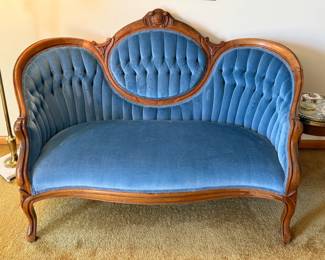 Victorian Style Carved Wood, Balloon Back Loveseat