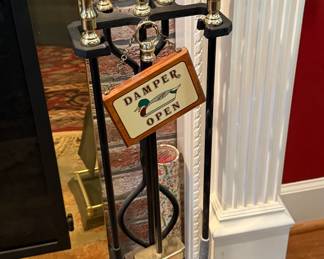 Fireplace Tools and Damper Open Sign with Mallard Duck 
