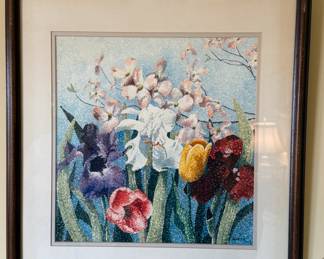 Matted and Framed Floral Art - Dogwood, Iris, Tulip - J. White 