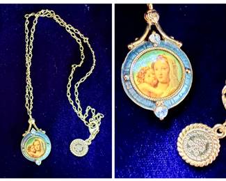 "Symbols of Faith" Enamel Mary and Child Locket Necklace